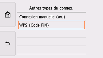 Écran Autres types de connex. : sélectionnez WPS (Code PIN)